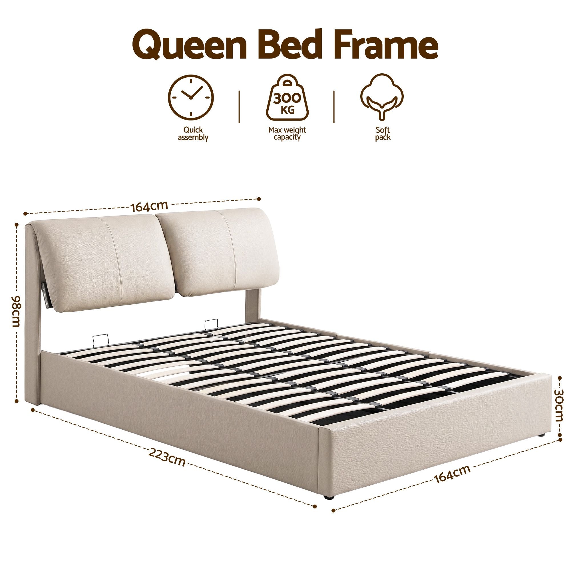 Artiss Queen Bed Frame Gas Lift Storage 3 Drawers Adjustable Headboard Platform Base
