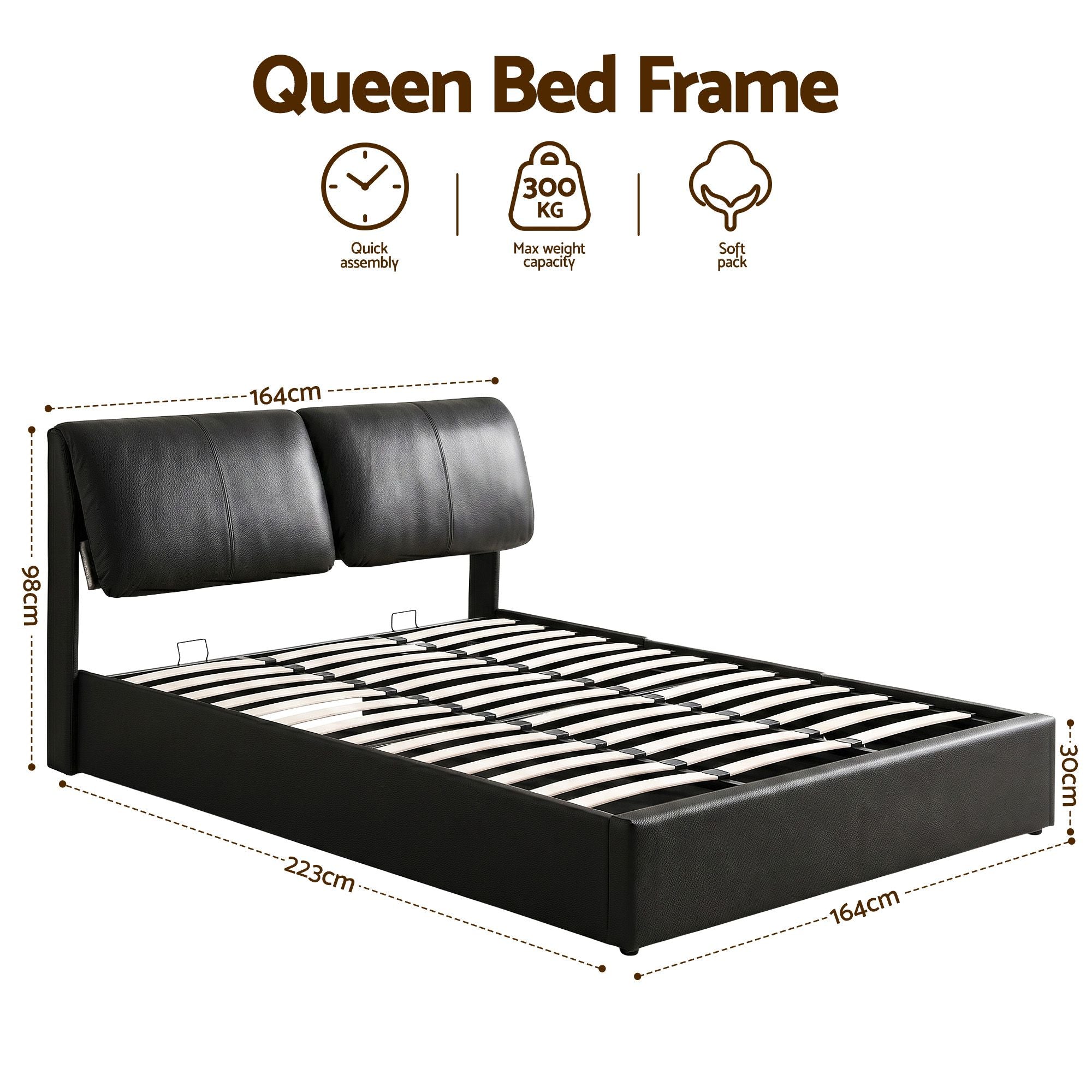 Artiss Queen Bed Frame Gas Lift Storage 3 Drawers Adjustable Headboard Platform Bed Black