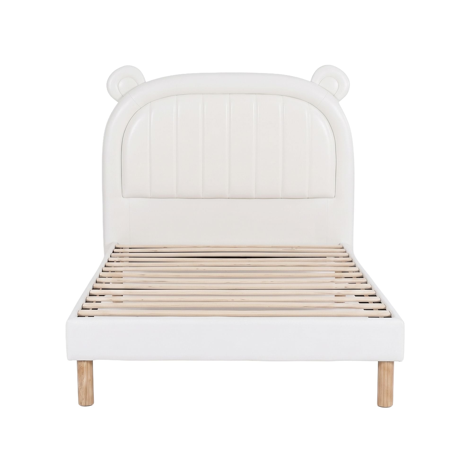 Artiss Kids King Single Bed Frame Bear Ears Headboard Upholstered Leather Platform Bed for Child