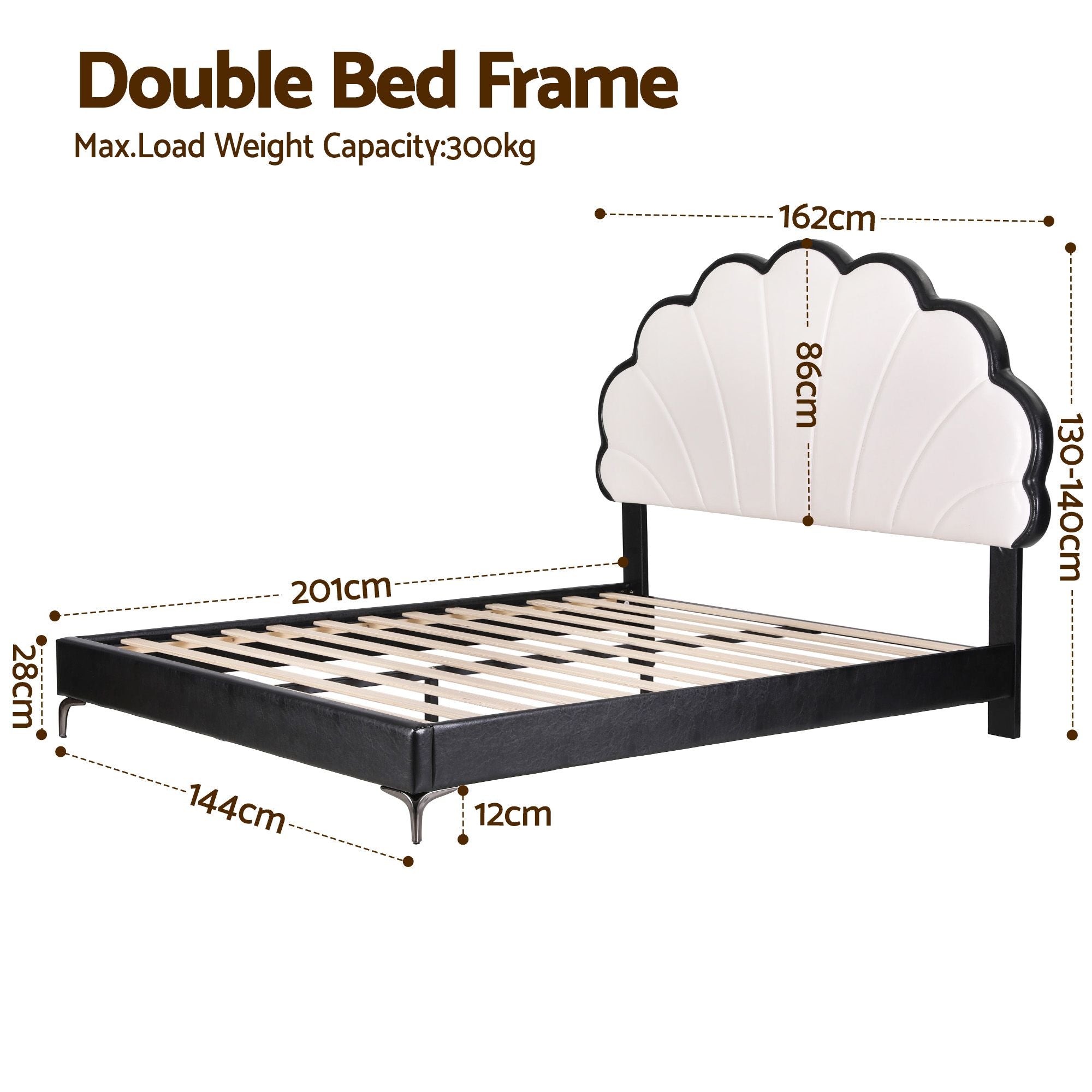 Artiss Double Bed Frame with Adjustable Shell Headboard and PVC Upholstery