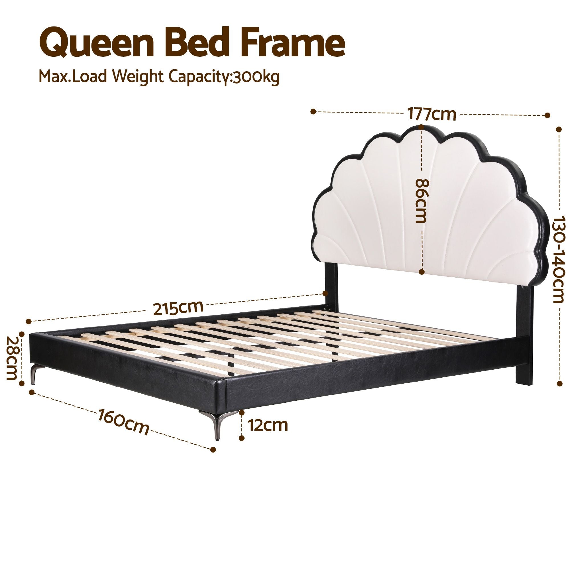 Artiss Queen Bed Frame with Adjustable Shell Headboard and PVC Upholstery