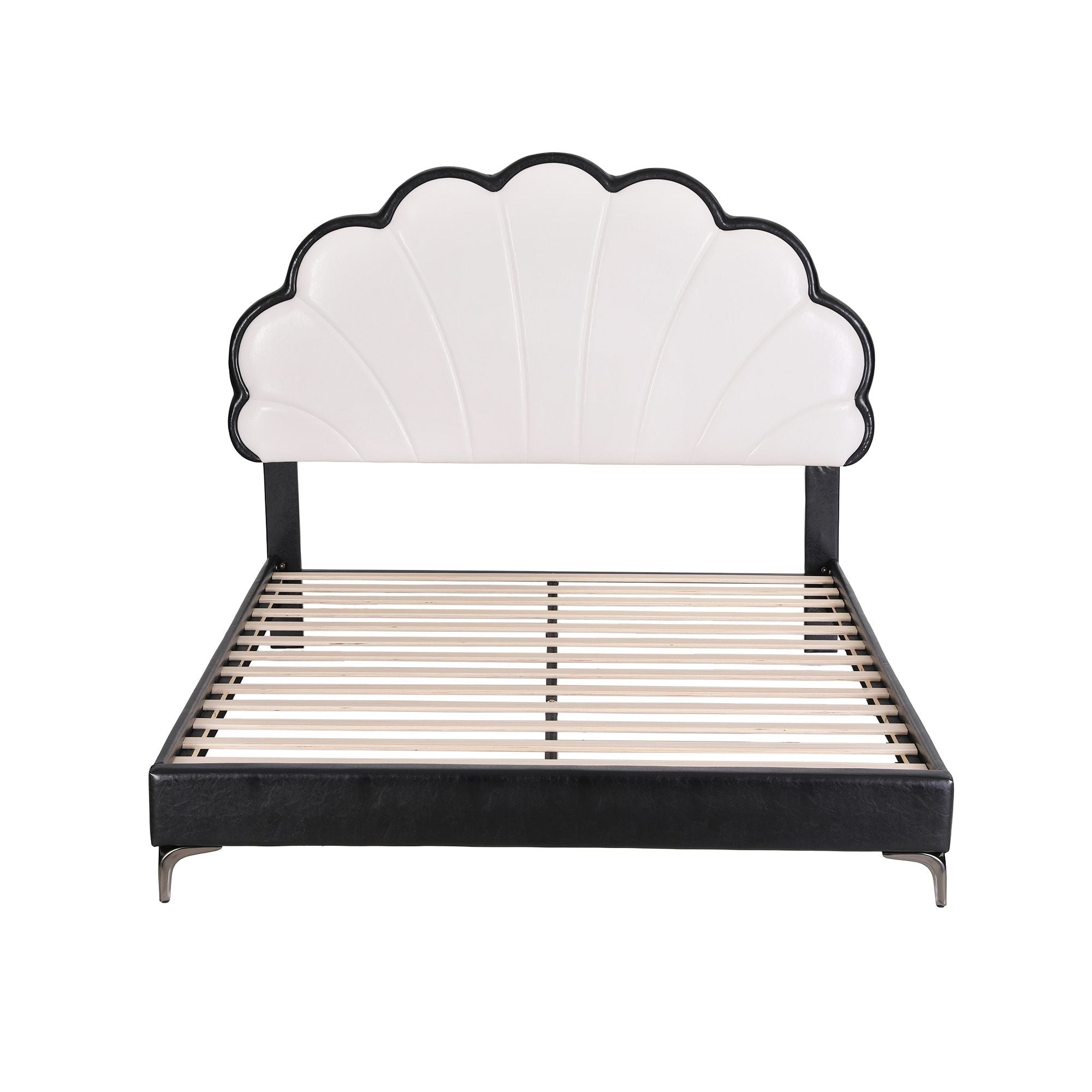 Artiss Queen Bed Frame with Adjustable Shell Headboard and PVC Upholstery