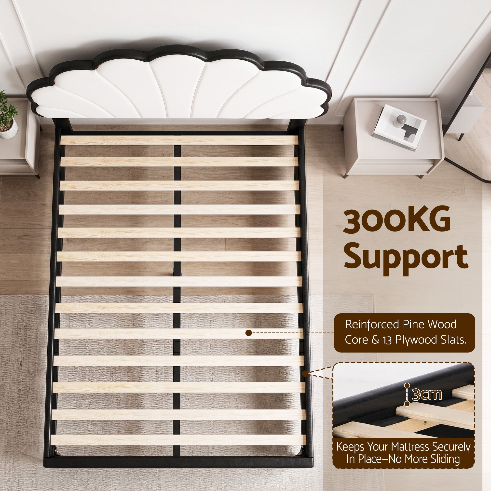 Artiss Queen Bed Frame with Adjustable Shell Headboard and PVC Upholstery