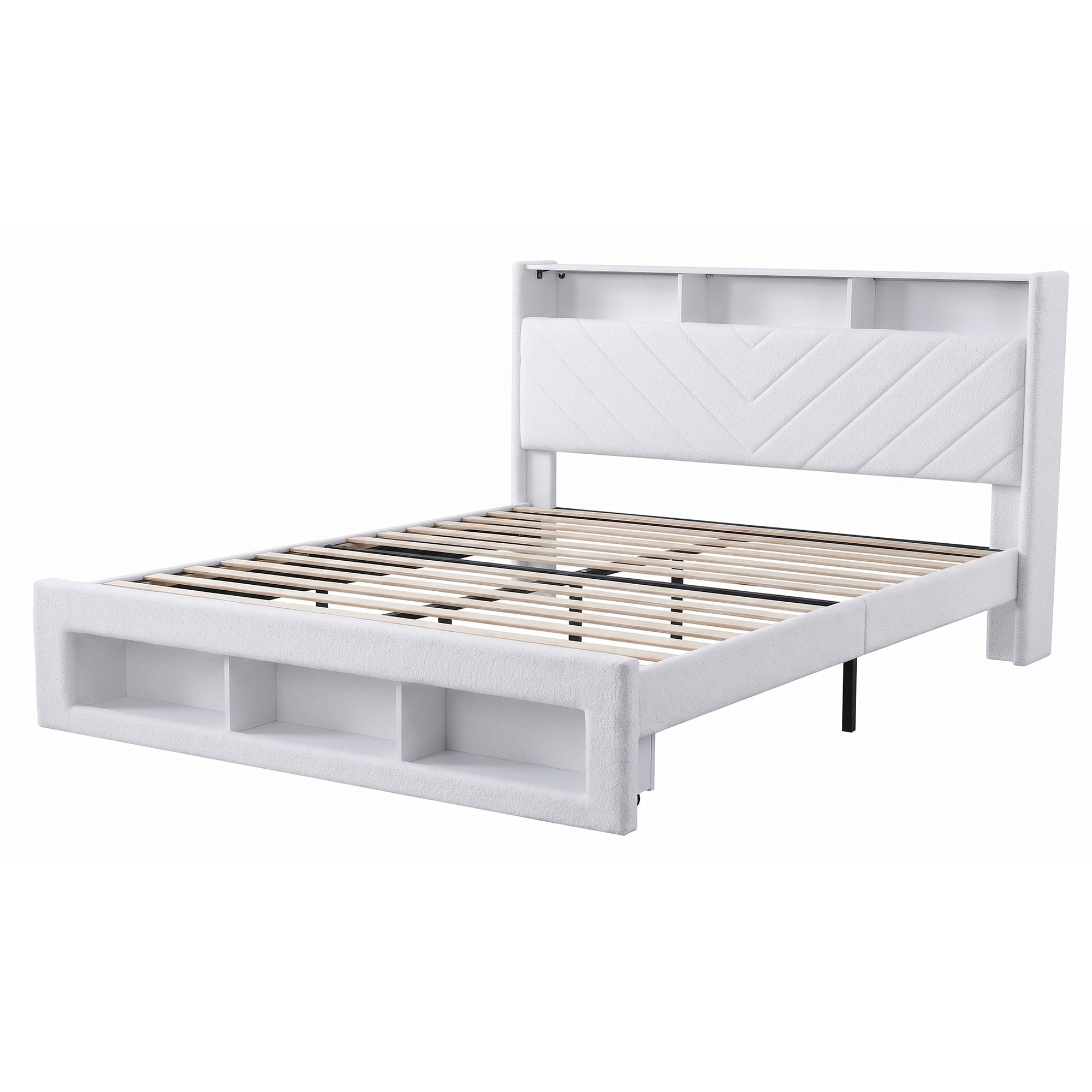 Artiss King Bed Frame with Storage, Charging Station & LED, White