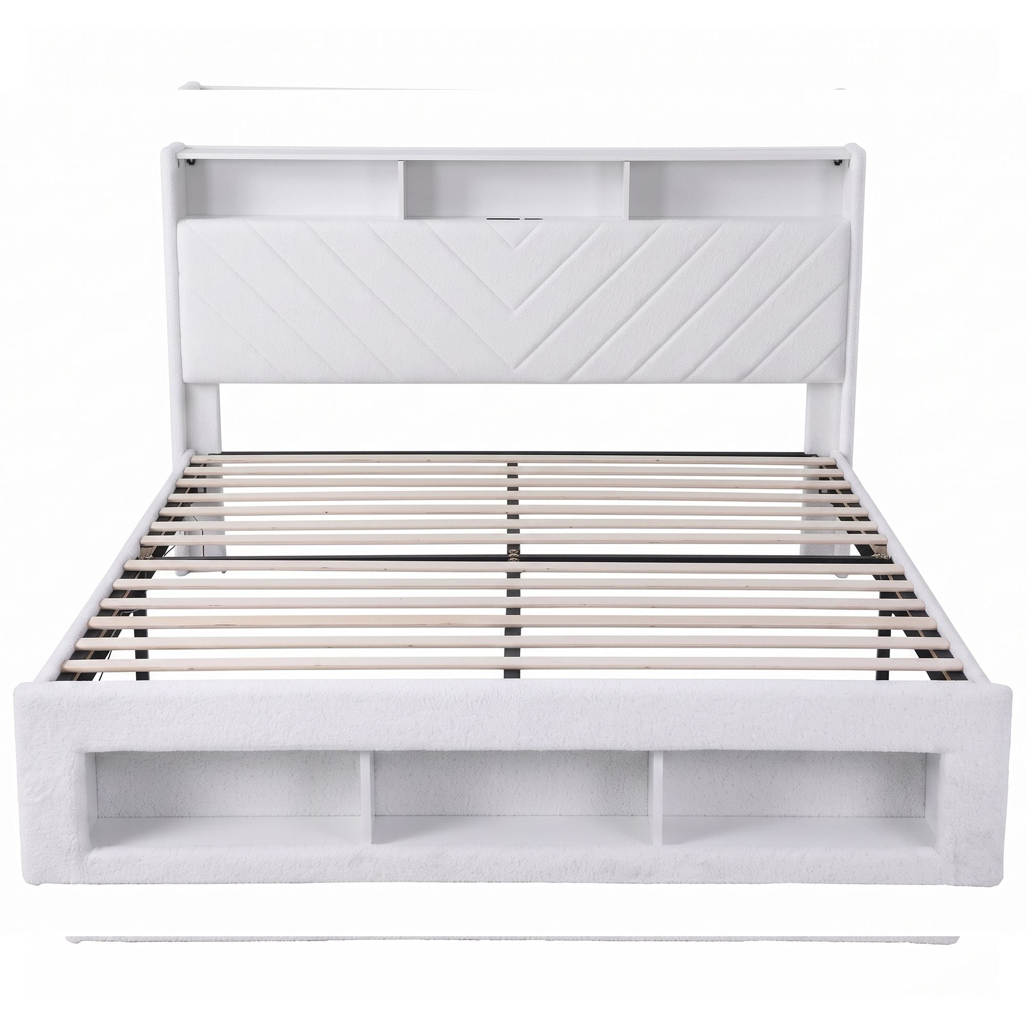Artiss King Bed Frame with Storage, Charging Station & LED, White