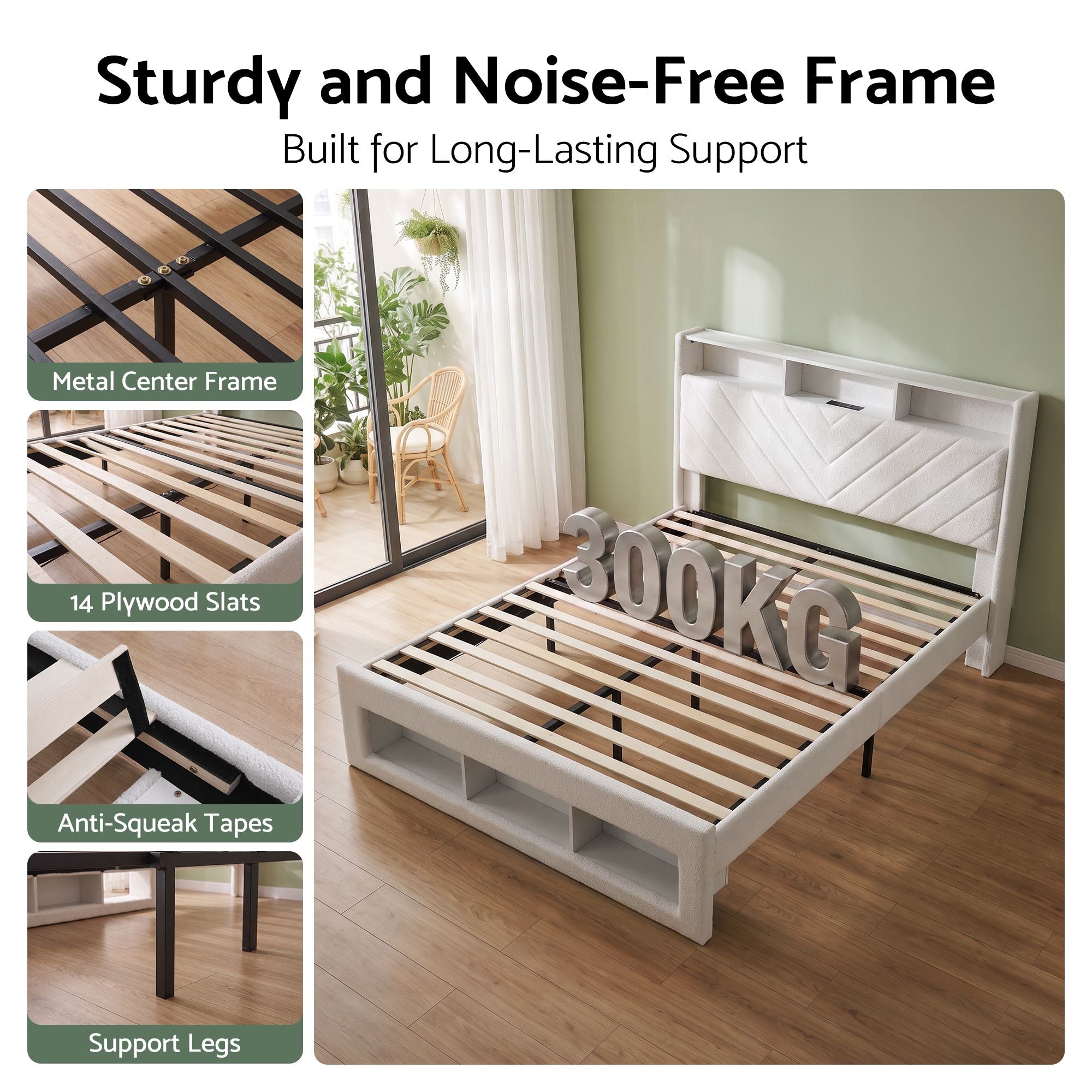 Artiss King Bed Frame with Storage, Charging Station & LED, White