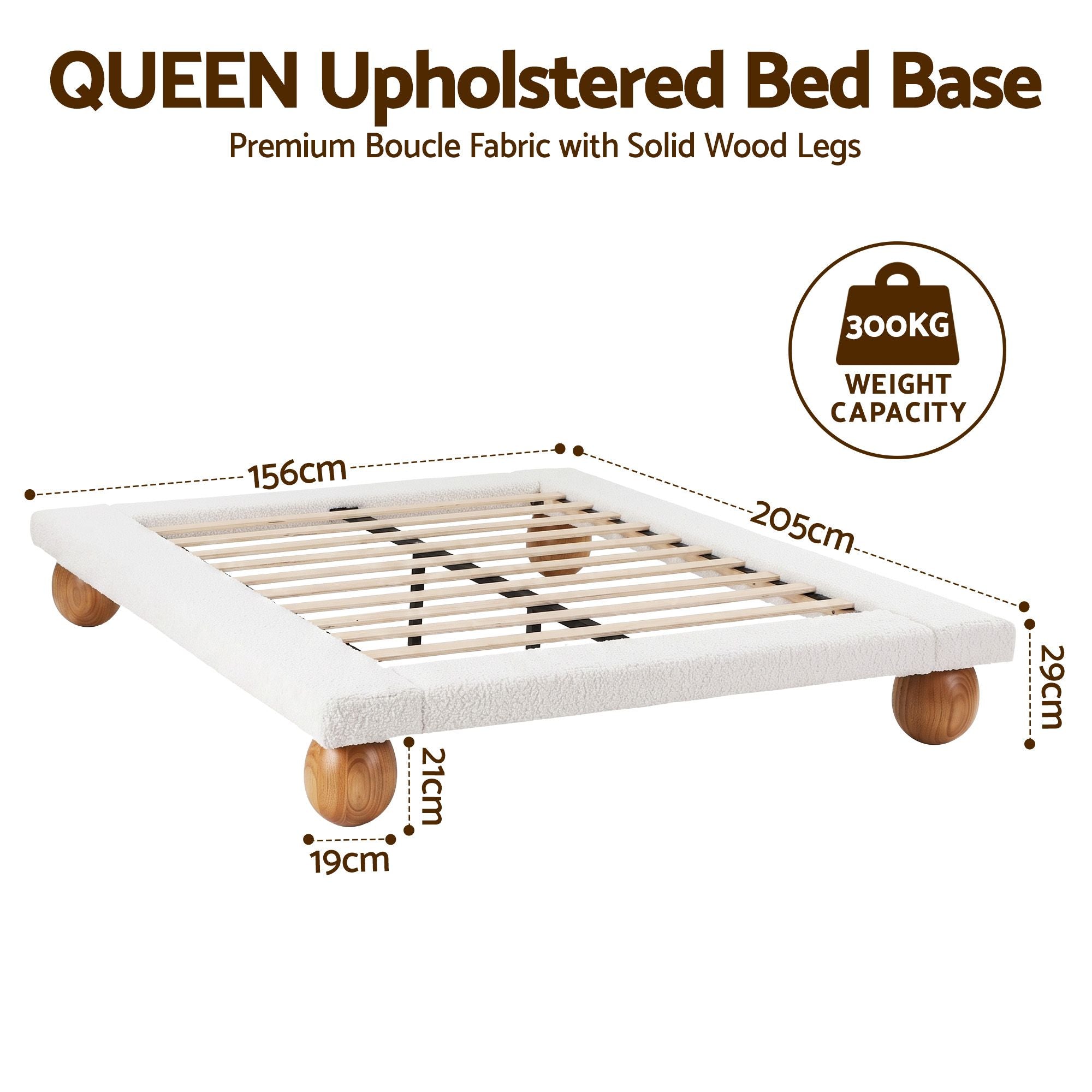 Artiss Queen Bed Frame with Boucle Upholstery and Solid Rubber Wood Legs