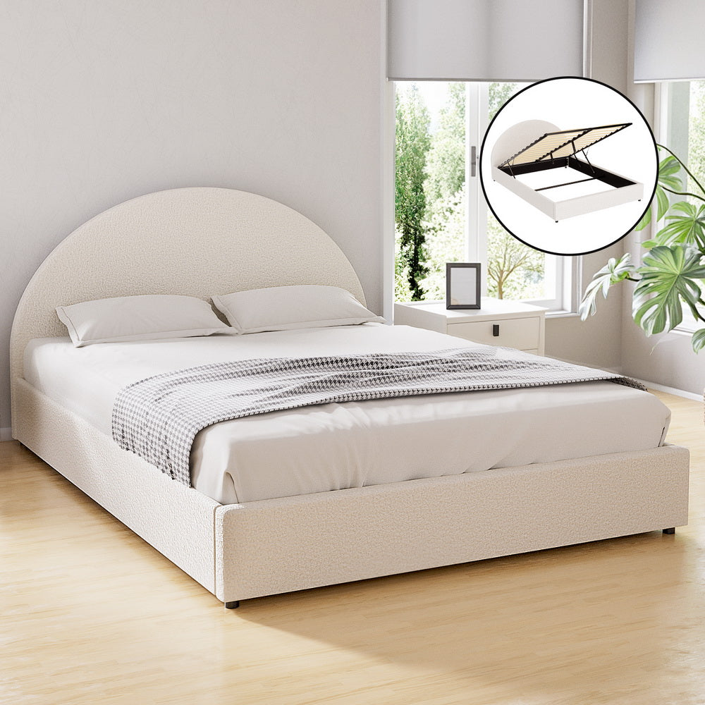 Beds & Bed Frames: Artiss Bed Frame Gas Lift Strorage Beds Base Platform Boucle Fabric Double ELLA