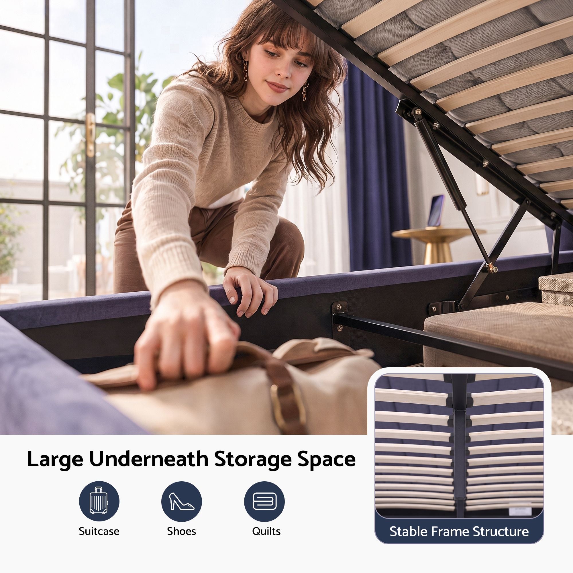 Artiss Double Bed Frame with Lift Up Storage and USB Ports Grey