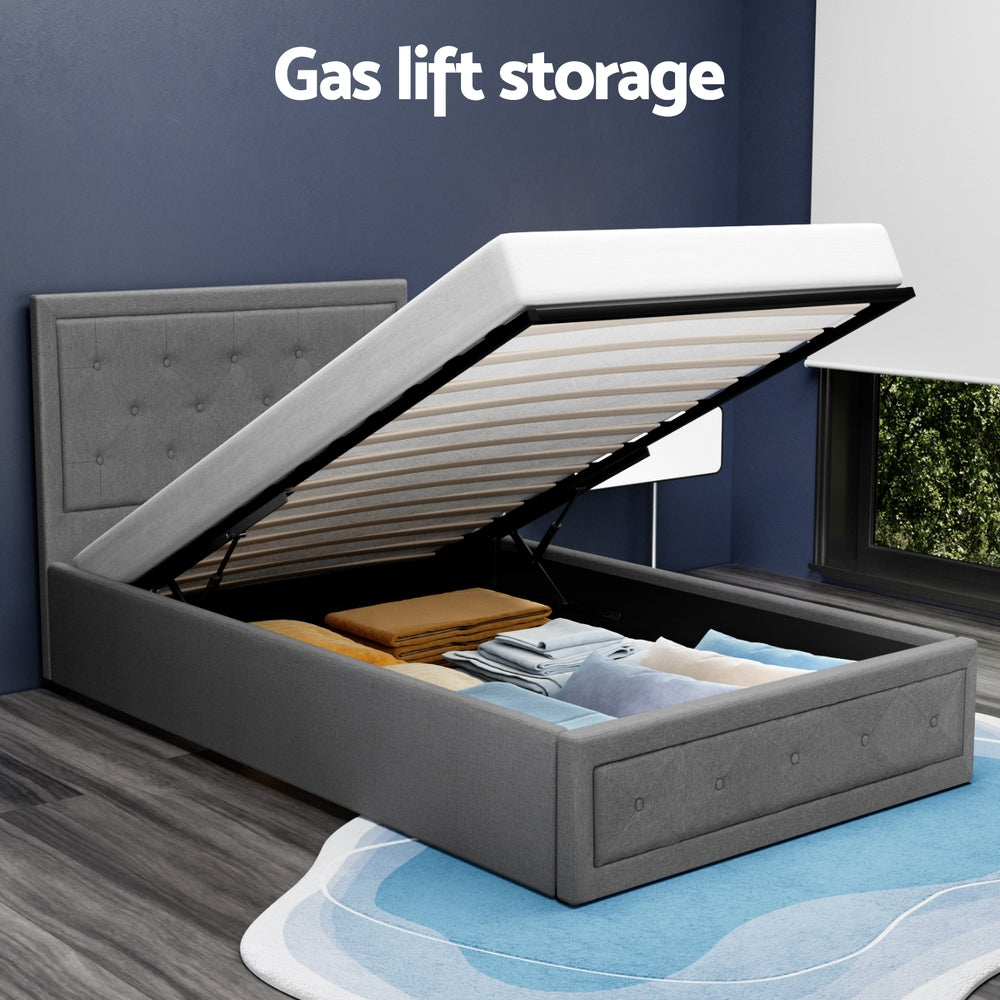 Beds & Bed Frames: Artiss Bed Frame King Single Size Gas Lift Storage Mattress Base Wooden Grey