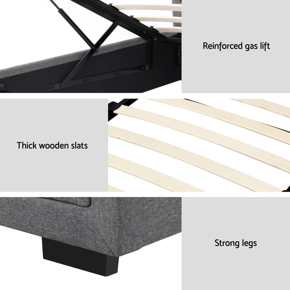 Beds & Bed Frames: Artiss Bed Frame King Single Size Gas Lift Storage Mattress Base Wooden Grey