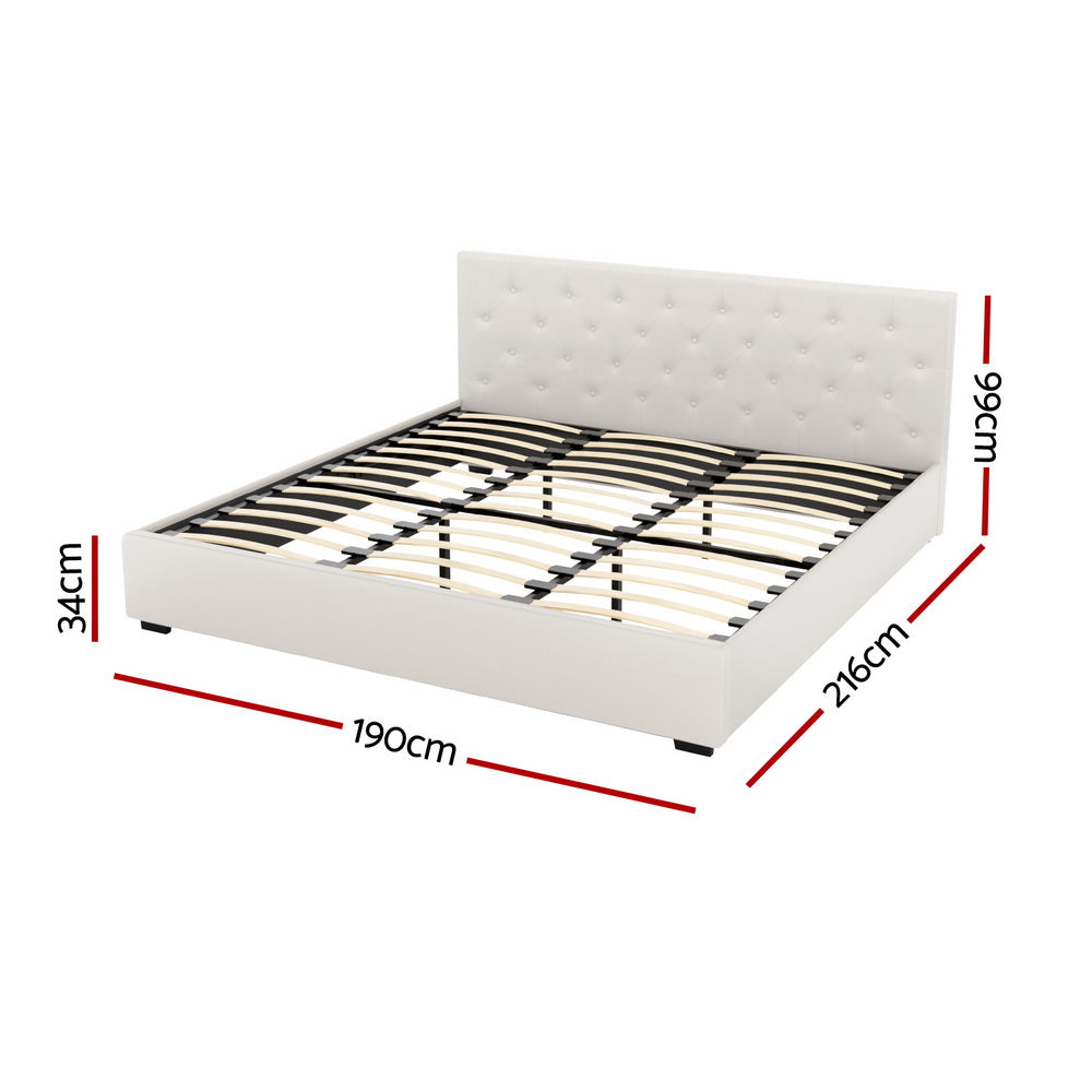 Beds & Bed Frames: Artiss Bed Frame King Size Gas Lift Beige VILA