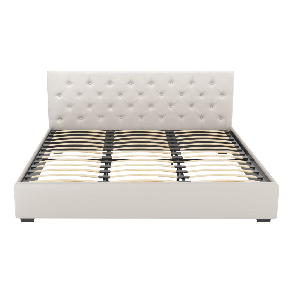 Beds & Bed Frames: Artiss Bed Frame King Size Gas Lift Beige VILA