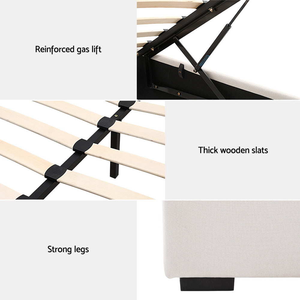 Beds & Bed Frames: Artiss Bed Frame King Size Gas Lift Beige VILA