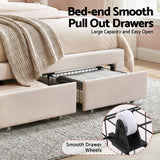 Beds & Bed Frames: Artiss Double Bed Frame with 2 Storage Drawers Upholstered Velvet Platform Bed LED Headboard