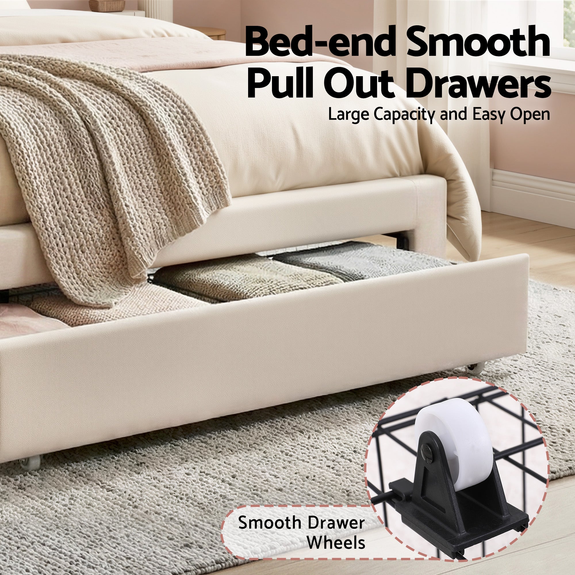 Beds & Bed Frames: Artiss King Single Bed Frame with Storage Drawer Upholstered Velvet Platform Bed LED Headboard