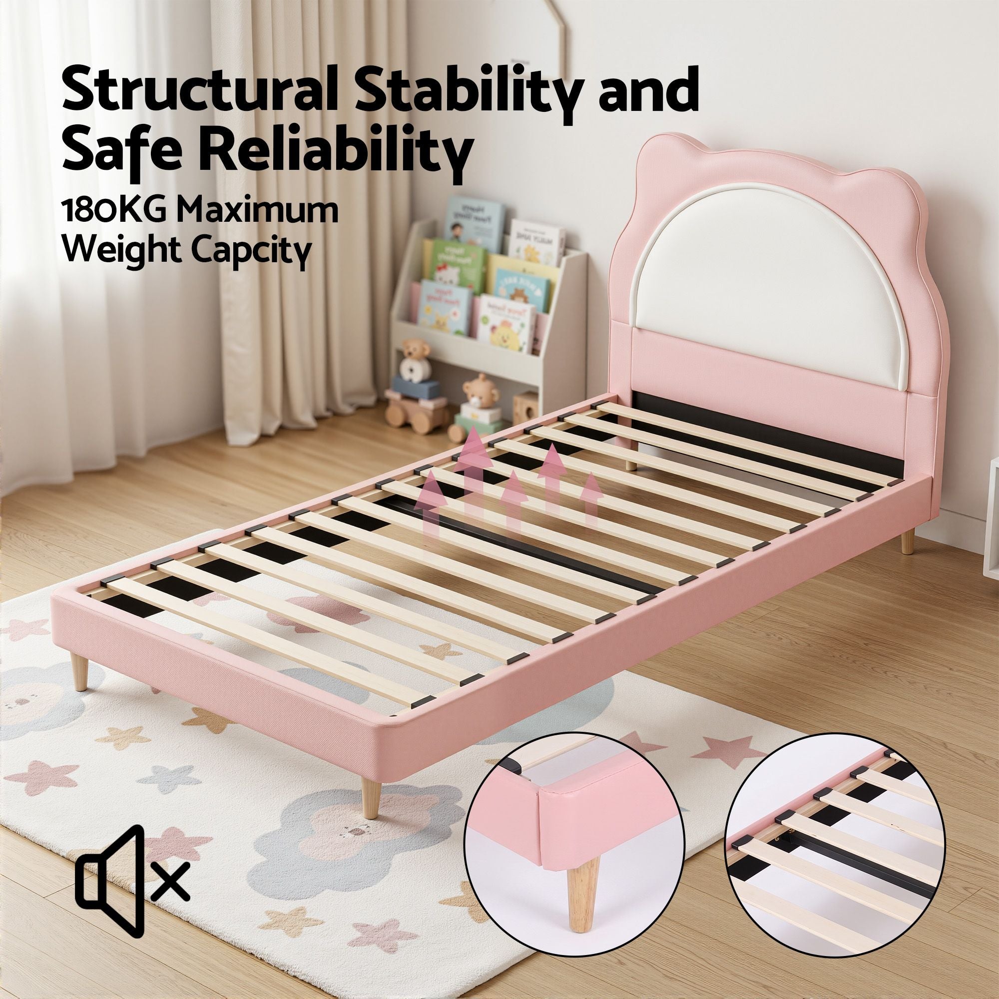 Artiss King Single Pink Kids Bed Frame for Girls Bedroom Cute Animal Upholstered