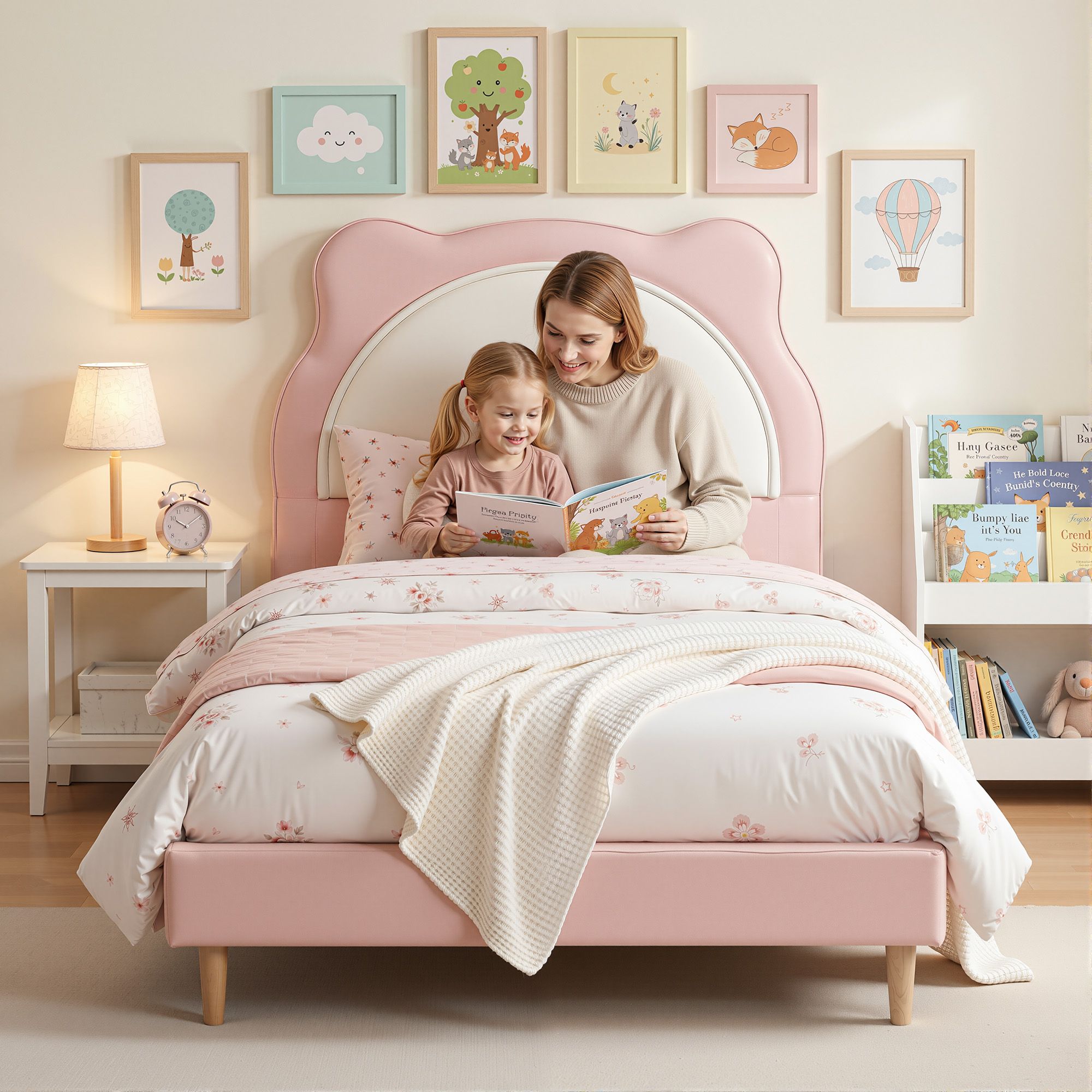 Artiss King Single Pink Kids Bed Frame for Girls Bedroom Cute Animal Upholstered