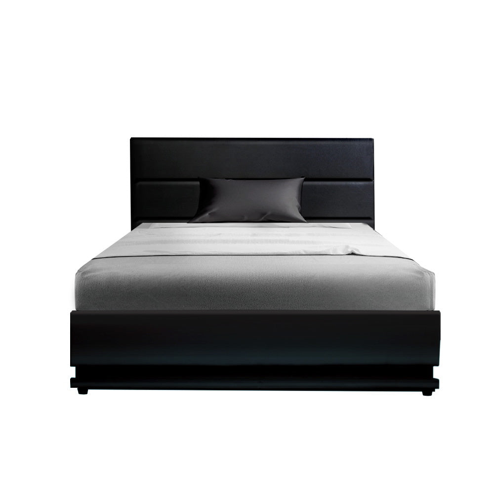 Beds & Bed Frames: Artiss Bed Frame King Single Size LED Gas Lift Black LUMI
