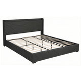 Beds & Bed Frames: Artiss King Bed Frame Gas Lift Storage Bed with Charging Ports Upholstered Geometric Headboard Charcoal Grey