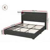 Beds & Bed Frames: Artiss King Bed Frame Gas Lift Storage Bed with Charging Ports Upholstered Geometric Headboard Charcoal Grey