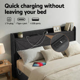 Beds & Bed Frames: Artiss King Bed Frame Gas Lift Storage Bed with Charging Ports Upholstered Geometric Headboard Charcoal Grey
