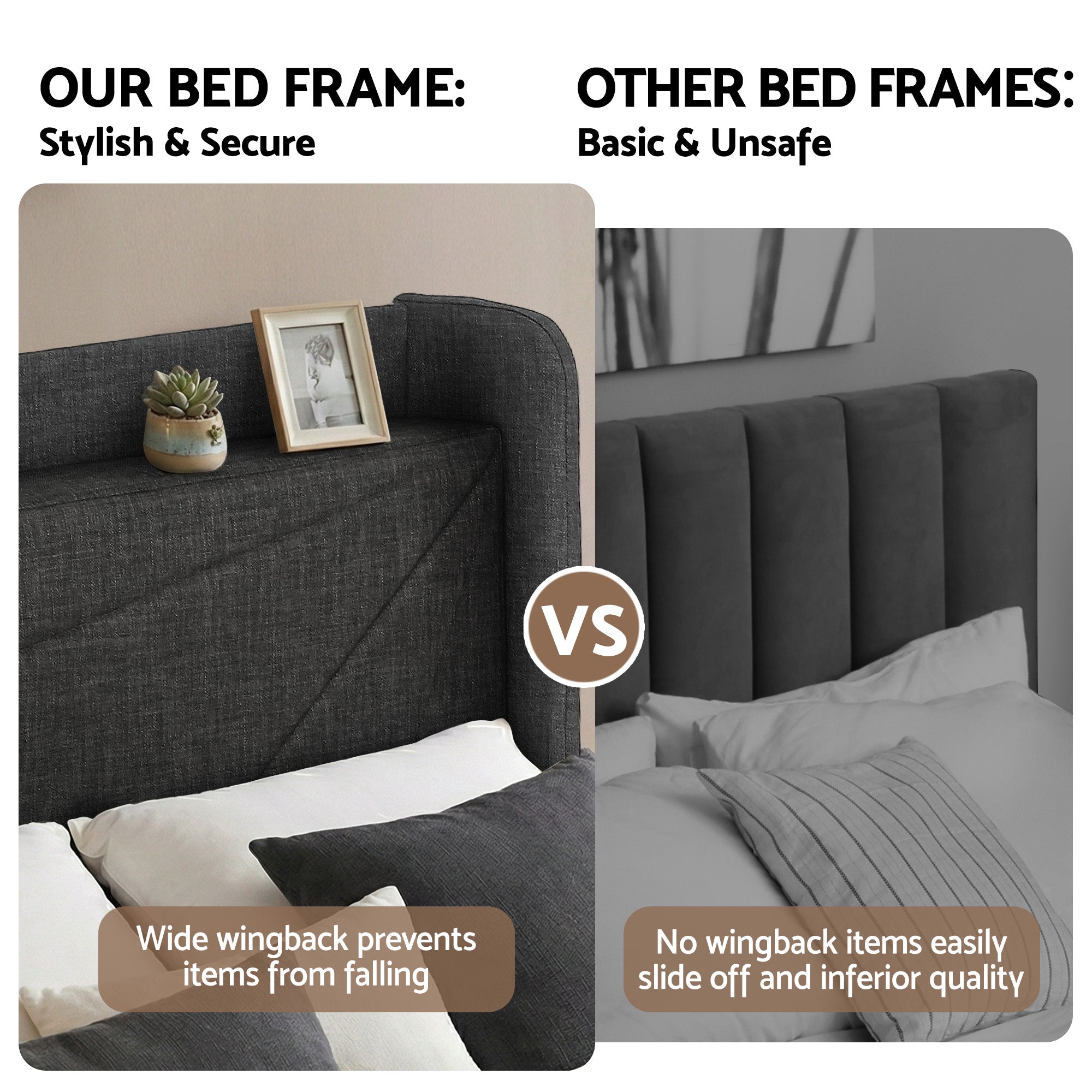 Beds & Bed Frames: Artiss King Bed Frame Gas Lift Storage Bed with Charging Ports Upholstered Geometric Headboard Charcoal Grey