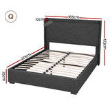 Beds & Bed Frames: Artiss Queen Bed Frame Gas Lift Storage Bed with Charging Ports Upholstered Geometric Headboard Charcoal Grey
