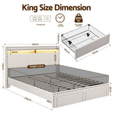 Beds & Bed Frames: Artiss King Upholstered Bed Frame with Shelf Storage Drawers Charging Station Mood Lighting Linen