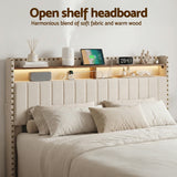 Beds & Bed Frames: Artiss King Upholstered Bed Frame with Shelf Storage Drawers Charging Station Mood Lighting Linen