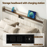 Beds & Bed Frames: Artiss King Upholstered Bed Frame with Shelf Storage Drawers Charging Station Mood Lighting Linen