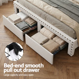 Beds & Bed Frames: Artiss King Upholstered Bed Frame with Shelf Storage Drawers Charging Station Mood Lighting Linen