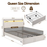 Beds & Bed Frames: Artiss Queen Upholstered Bed Frame with Shelf Storage Drawers Charging Station Mood Lighting Linen