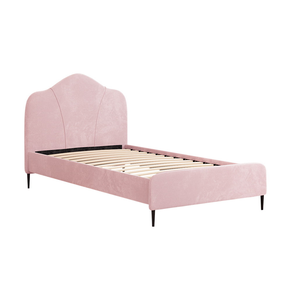 Beds & Bed Frames: Artiss Bed Frame King Single Size Velvet Pink OLAN