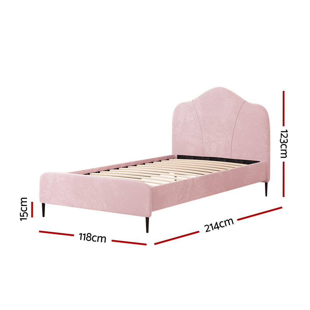 Beds & Bed Frames: Artiss Bed Frame King Single Size Velvet Pink OLAN