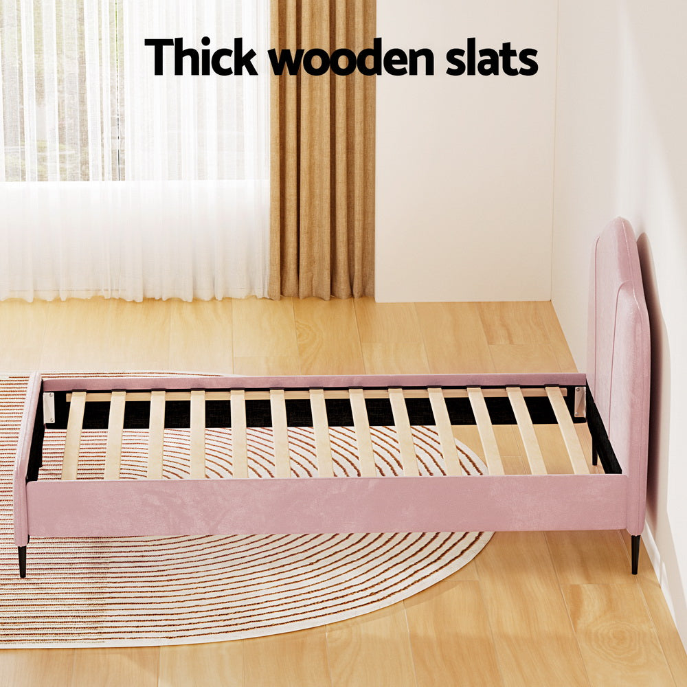 Beds & Bed Frames: Artiss Bed Frame King Single Size Velvet Pink OLAN