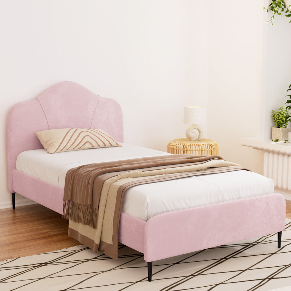 Beds & Bed Frames: Artiss Bed Frame King Single Size Velvet Pink OLAN