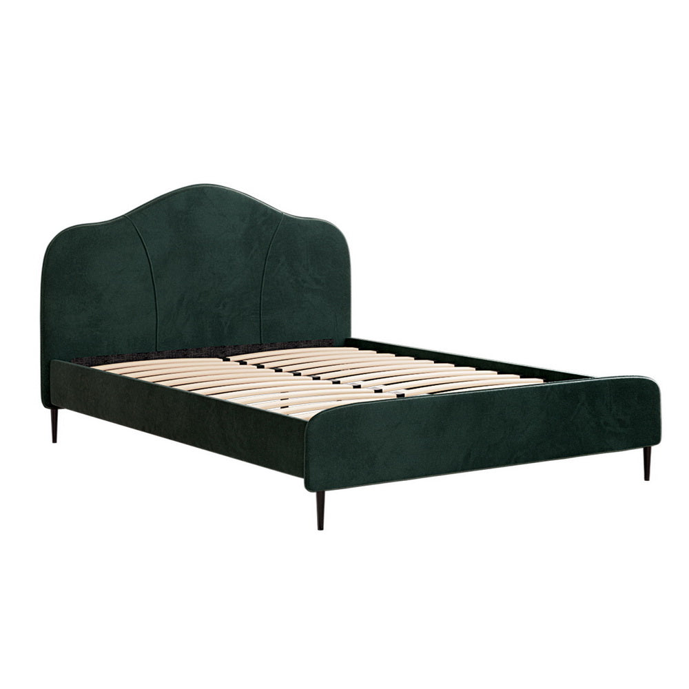 Beds & Bed Frames: Artiss Bed Frame Queen Size Velvet Dark Green OLAN