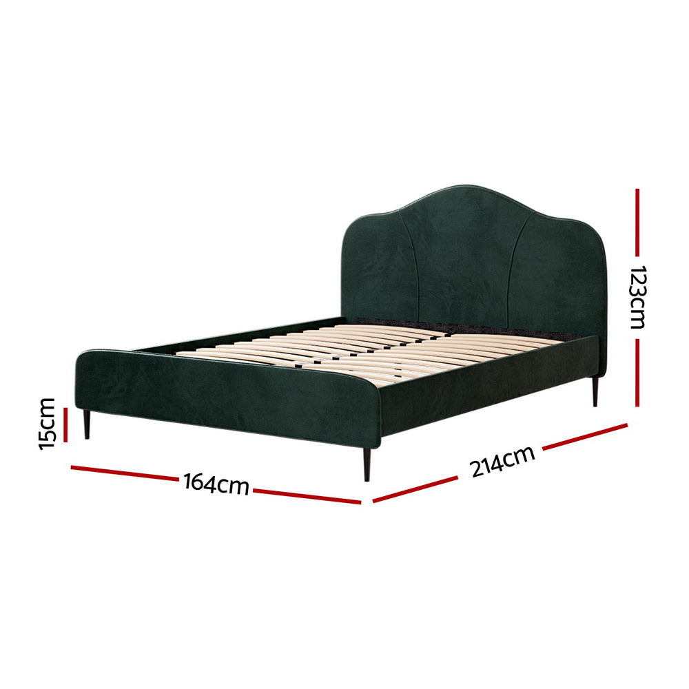 Beds & Bed Frames: Artiss Bed Frame Queen Size Velvet Dark Green OLAN