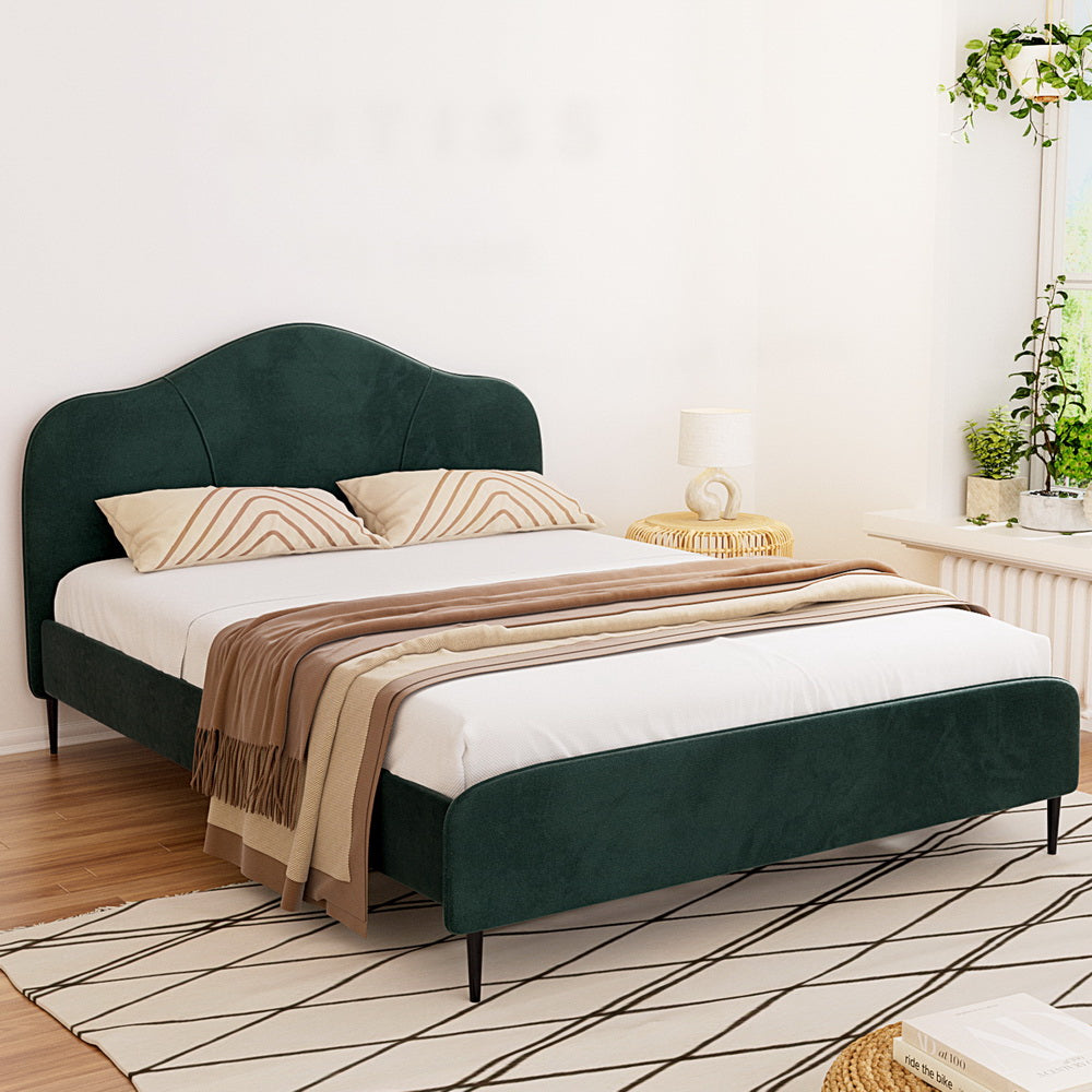 Beds & Bed Frames: Artiss Bed Frame Queen Size Velvet Dark Green OLAN