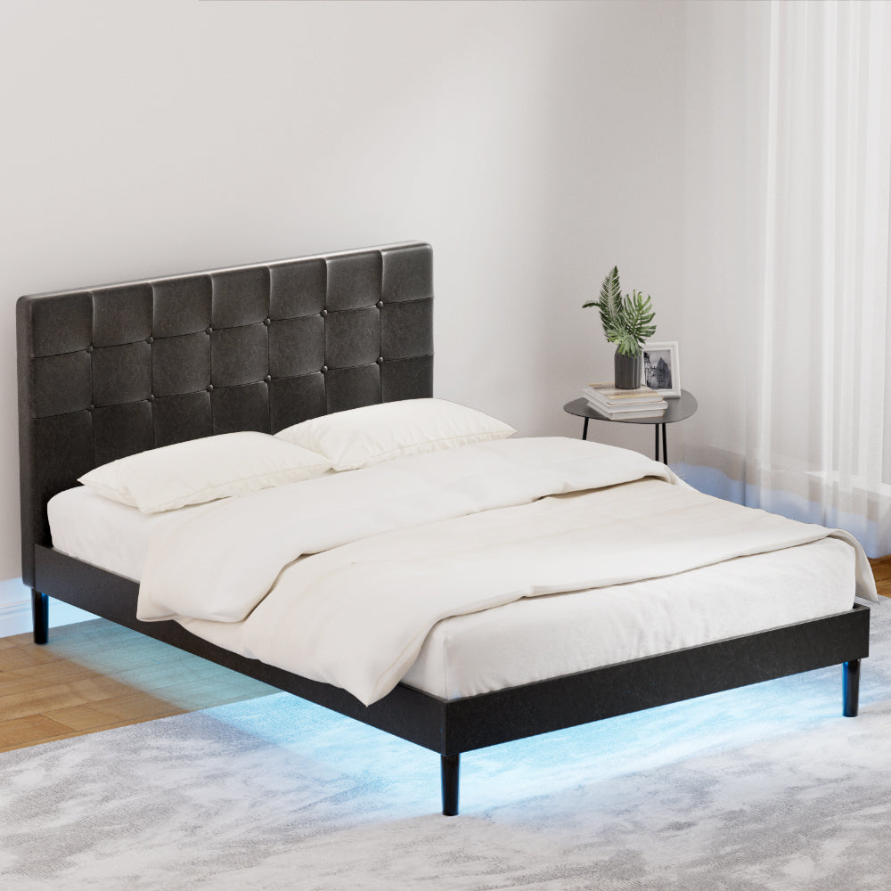 Beds & Bed Frames: Artiss Bed Frame Double Size LED Black RAVI