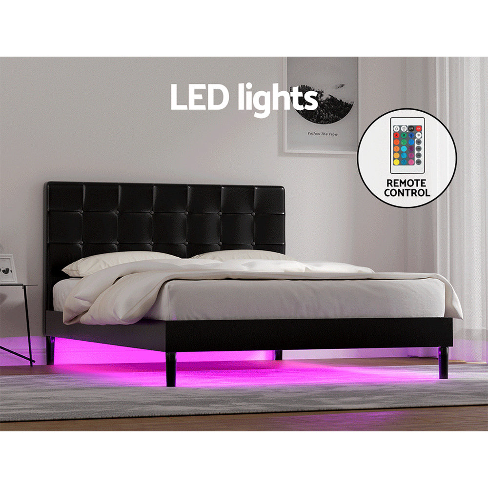 Beds & Bed Frames: Artiss Bed Frame Double Size LED Black RAVI
