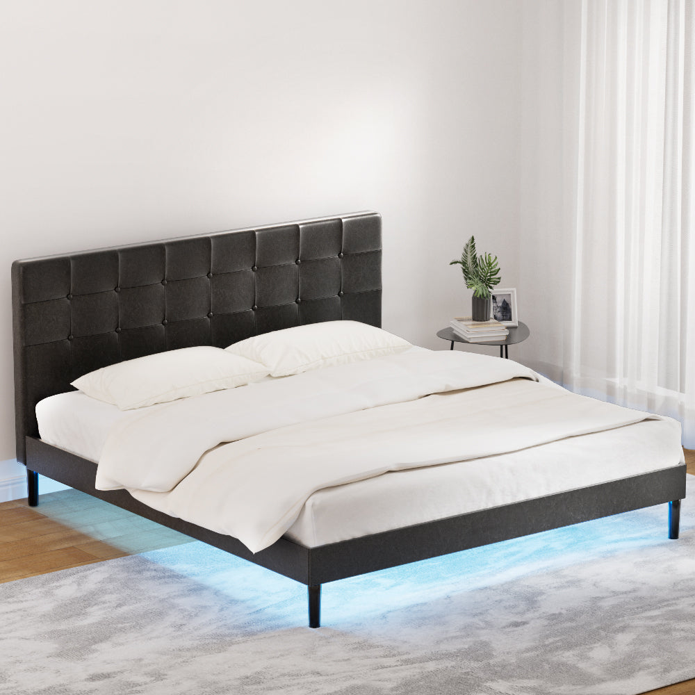 Beds & Bed Frames: Artiss Bed Frame King Size LED Black RAVI
