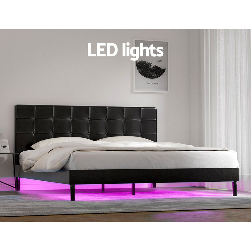 Beds & Bed Frames: Artiss Bed Frame King Size LED Black RAVI