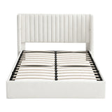 Beds & Bed Frames: Artiss Double Bed Frame with Gaslift Storage USB Type-C Charging Ports Velvet Upholstery White