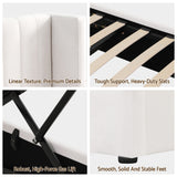 Beds & Bed Frames: Artiss Double Bed Frame with Gaslift Storage USB Type-C Charging Ports Velvet Upholstery White