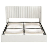 Beds & Bed Frames: Artiss King Bed Frame with Gaslift Storage USB Type-C Charging Ports Velvet Upholstery White