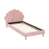 Beds & Bed Frames: Artiss Bed Frame King Single Size Scallop-Shape Bedhead Beds Base Pink Velvet Fabric