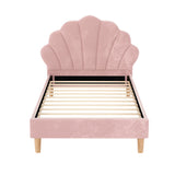 Beds & Bed Frames: Artiss Bed Frame King Single Size Scallop-Shape Bedhead Beds Base Pink Velvet Fabric