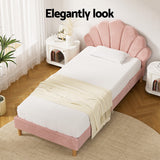 Beds & Bed Frames: Artiss Bed Frame King Single Size Scallop-Shape Bedhead Beds Base Pink Velvet Fabric